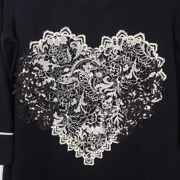 Soma S Small Nightgown Black Ivory 3/4 Sleeve Lace - Picture 3 of 6